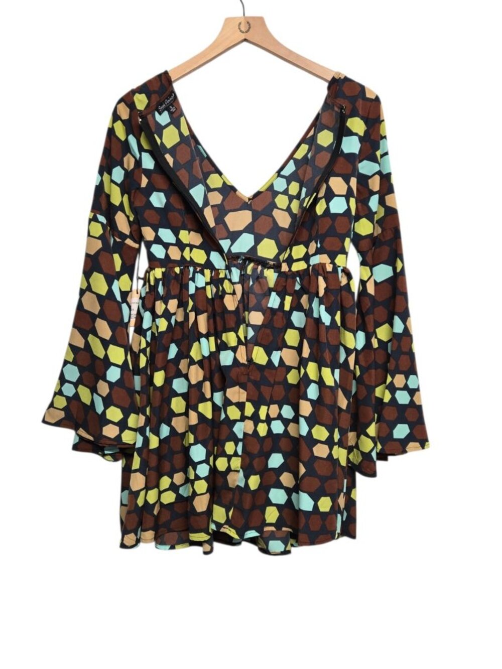 Unique Vintage Smak Parlour Medium Geometric Aura Babydoll Dress Casual Boho - Picture 4 of 9